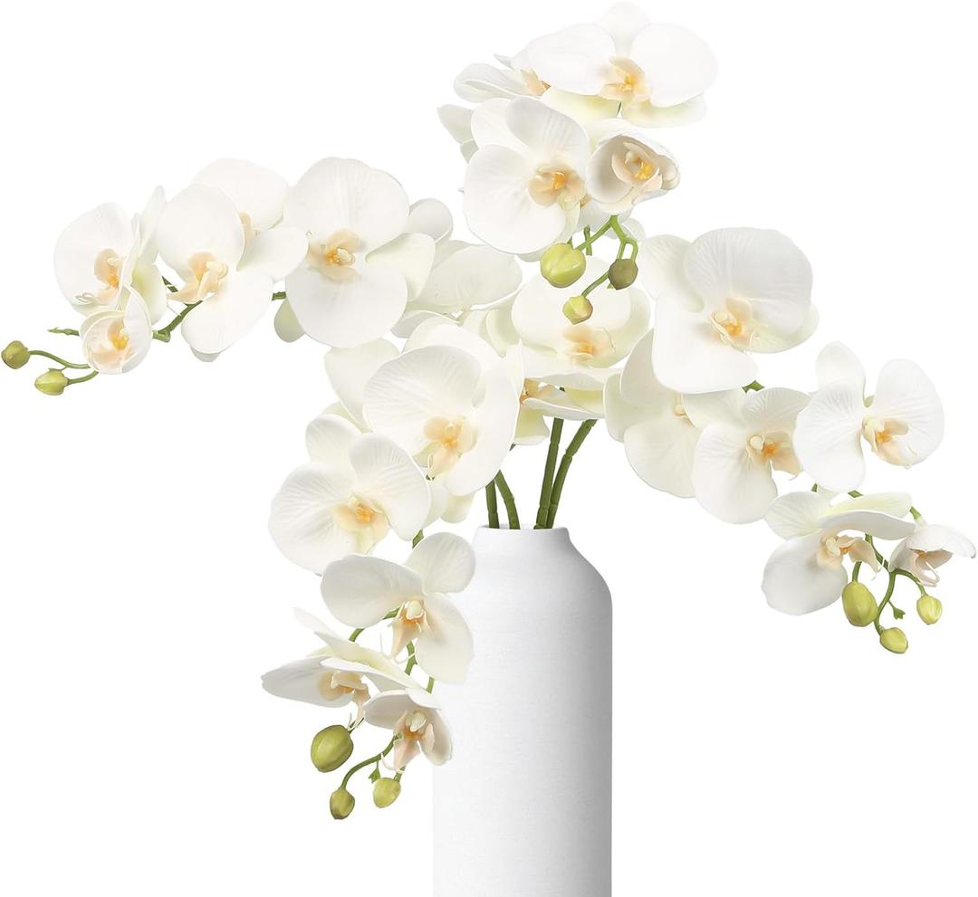 4pcs White Orchid Artificial Flowers 29.52" Real Touch Latex Faux Phalaenopsis Branches Vintage Fake Butterfly White Orchid with Stems for Home Wedding Decoration