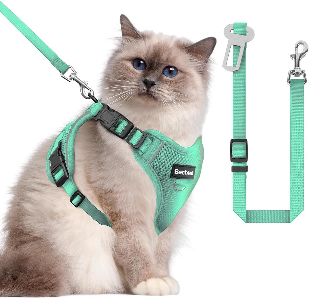 Cat Harness and Leash for Walking, The Upgrade Can be Adjusted in Four Directions and Breathable Cat Harness for Anti Escape that can be Fitted and Positioned, Reflective Strips Harness, Green,M (Medium (13-18lb))