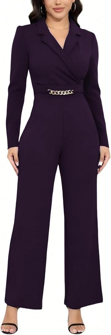 DeftSharp Women's Sexy Cocktail Party Clubwear Casual Working Rompers Long Dressy Jumpsuit (Purple, S)