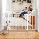 Babelio 36-57" Extra Wide Baby/Dog Gate, Auto Close with Large Walk Thru Door,Safety for Pet, House, Stairs and Doorways, Pressure Mounted for Chlid, White