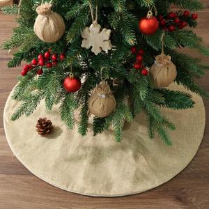 Ivenf Burlap Christmas Tree Skirt: 24 inches Small Double-Layer Plain Tree Skirts, Rustic Jute Tree Collar for Xmas Holiday Home Office Decor, Fall Winter Farmhouse Brown Christmas Decorations Indoor