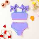 YOUNGER TREE Toddler Baby Girls Swimsuit Two Piece Solid Color Stripe Swimwear Summer Beach Bikini Bathing Suit (Purple)