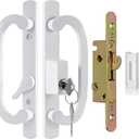 Keyed Sliding Patio Door Handle Replacement with Zinc Diecast I/E Pulls, Offset Thumbturn - Fits 1-3/8" to 2-1/4" Thick Door, 3-15/16" Hole Spacing, Non-Handed, with Mortise Lock + Keeper