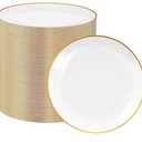FOCUSLINE 100 Count Gold Plastic Plates 7 Inch, Disposable Heavy Duty Salad Dessert Plates, Premium Hard Plastic Plate Disposable with Gold Rim for Wedding Parties