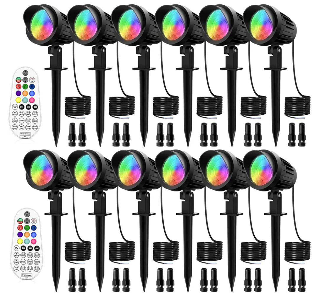 MEIKEE 7W RGB Low Voltage Landscape Lights LED Color Changing Landscape Lighting IP66 Waterproof Outdoor Spotlights RGB Christmas Halloween Lights for Garden Path Yard with Remote 12 Packs