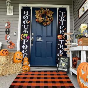 Buffalo Plaid Outdoor Rugs, 3'x5' Orange and Black Checkered Indoor/Outdoor Area Rug, Layering Rug for Hello/Welcome Door Mat, Washable Cotton Woven Farmhouse Mat for Fall Front Porch Dcor