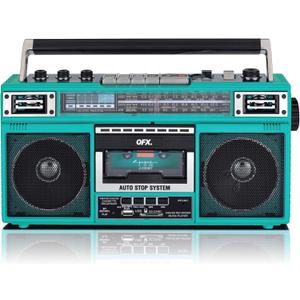 QFX J-220BTTQ Aqua Turquoise Boombox MP3 Conversion from Radio to Cassette with 4-Band (AM, FM, SW1, SW2) Radio with Bluetooth, Dual 3 Speakers, Built-in Microphone, Recorder, and a 3-Band Equalizer QFX J-220BTTQ Aqua Turquoise Boombox MP3 Conversion from Radio to Cassette with 4-Band (AM, FM, SW1, SW2) Radio with Bluetooth, Dual 3 Speakers, Built-in Microphone, Recorder, and a 3-Band Equalizer