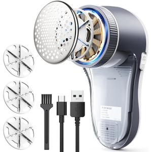 POPCHOSE Fabric Shaver, Lint Remover for Clothes, Electric Lint Shaver with 6-leaf Blades, Sweater Shavers to Remove Pilling for Clothing, Couch, Furniture, Fuzz, Lint Ball, Pillings, USB Rechargeable (Grayish White)
