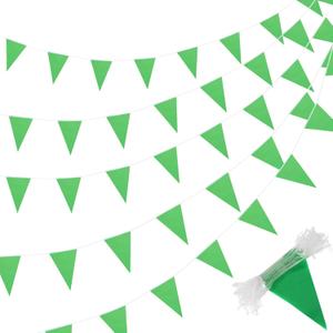 Preboun 400 ft Christmas Solid Pennant Banner Flags 240 Pcs String Hanging DIY Triangle Bunting Bulk Garland for Grand Opening Carnival Birthday Party Decoration Outdoor(Green)