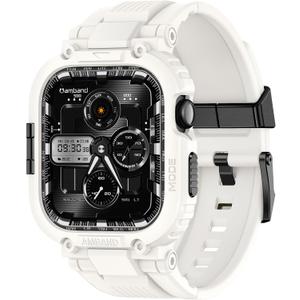 amBand 46mm for Apple Watch Series 11/ 10 Band Case Men, M1 Sport Rugged Heavy Duty Cover Tactical Strap Military Grade Protective Bumper Protector for iWatch 46 mm Men - White