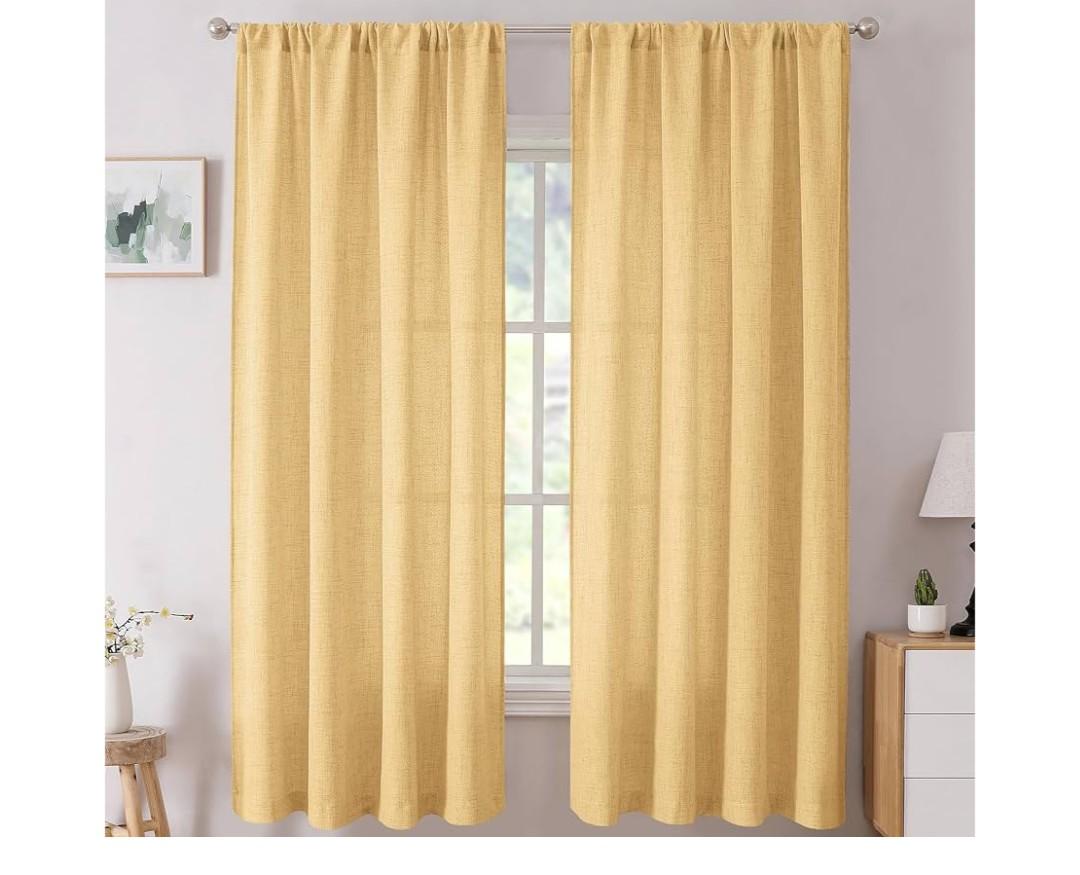 LAMIT 72 inch Linen Curtains for Bedroom, Grommet Thick Linen Textured Privacy Drapes Light Filtering Window Treatments Curtains for Living Room, Set of 2 Panels (52 x 72 Inch, Caramel Brown)