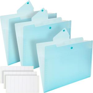 3 Pack Expanding File Folder, Pocket Document Organizer with Snap Closure and Labels (Letter Size, Blue)