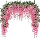 JUSTOYOU 3PCS 7FT 12 Stem Artificial Wisteria Vine Garland Fake Flower Wisteria Garlands for Outdoor Indoor Wedding Wall Badroom Decoration(Fuchsia)