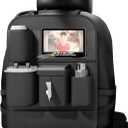 GMQ Backseat Car Organizer with Touch Screen,Protectors Kick Mats Travel Accessories for Kids,Multifunctional Seat Back Organizer Car Travel Organizer Accessories (Black, 1PC)