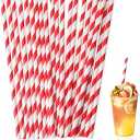 Lives on Green Disposable 7.75 inch Red White Striped Paper Straws Biodegradable 100 Counts - for Drinking, Cocktail, Decoration, Party, Crafts