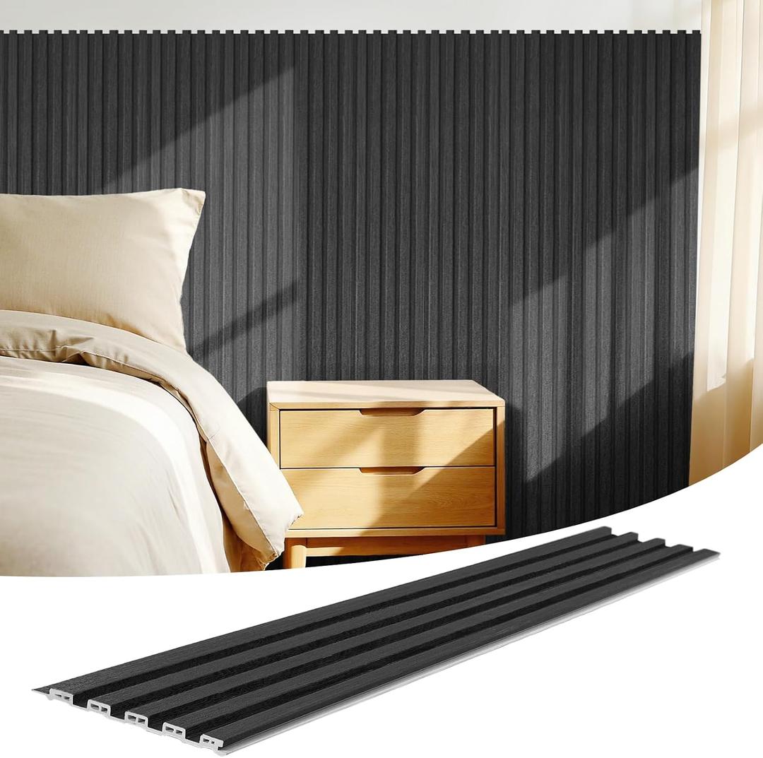 WPC Slat Wall Panels 16 Pack 48" x 6", Waterproof Fluted Wall Paneling, Accent 3D Wall Panel for Wall Decor, Bathroom, Bedroom, Office - Low Grille Black (Cover Approx.32 sq.ft)
