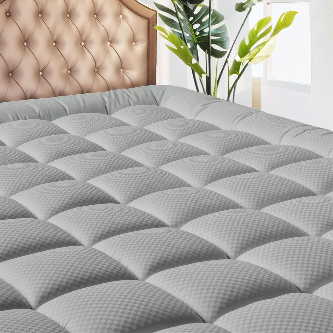 MATBEBY Full Size Mattress Pad - Cooling Breathable Mattress Topper, Quilted Fitted Mattress Protector, Pillow Top Mattress Cover with 8-21" Deep Pocket, Machine Washable, Light Grey, 54x75 Inches