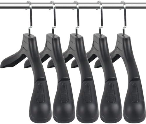 DEDU Suit Hangers for Men 7 Pack, Sweater Hangers No Shoulder Bump Non Slip Width 17.7", Plastic Clothes Hangers Black with Metal Hook