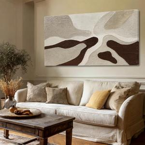 Hand-Painted Abstract Canvas Art – Neutral Beige, Brown, Taupe Textured Modern Wall Art for Living Room, Bedroom, Office, Ready to Hang, 24×48 in