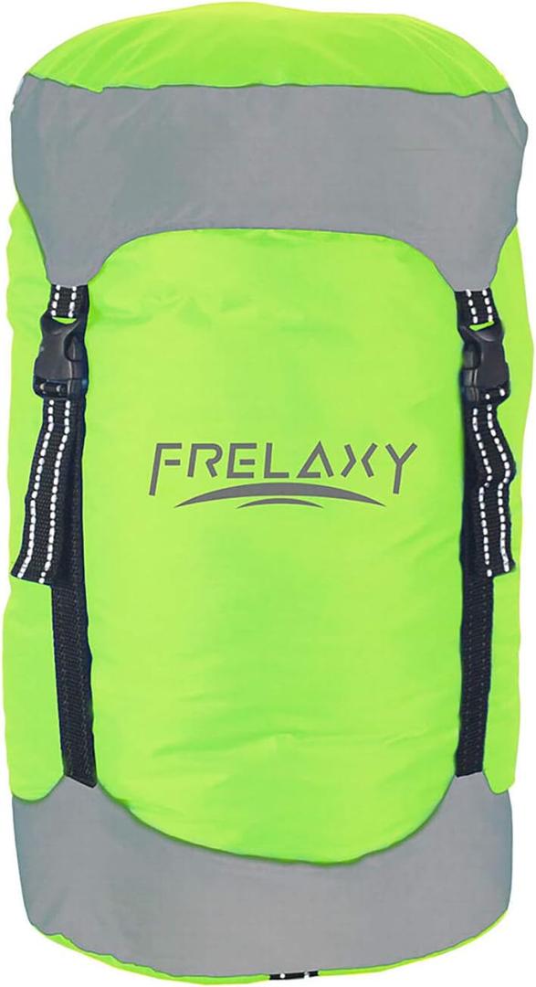 Frelaxy Compression Sack, 40% More Storage!  Compression Stuff Sack, Water-Resistant & Ultralight Sleeping Bag Stuff Sack - Space Saving Gear for Camping, Hiking (Small, Neon Green)