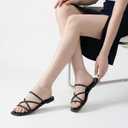 Womens Flat Sandals, Comfortable Square Toe Wide Sandals for Vacation | Comfortable Cushioned Footbed, Non-Slip Outsole and Easy Slip-on Wide Style, Perfect for Walking Everyday Wear (Black)