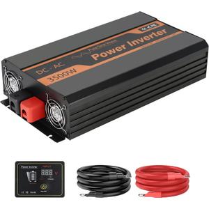 PowMr 3500W Solar Inverter, Pure Sine Wave Inverter 12VDC to 110V AC Converter for Home, RV, Truck, Off-Grid Power Inverter with Dual AC, LCD, USB, Battery Cables for 12V Lead-Acid & Lithium Battery