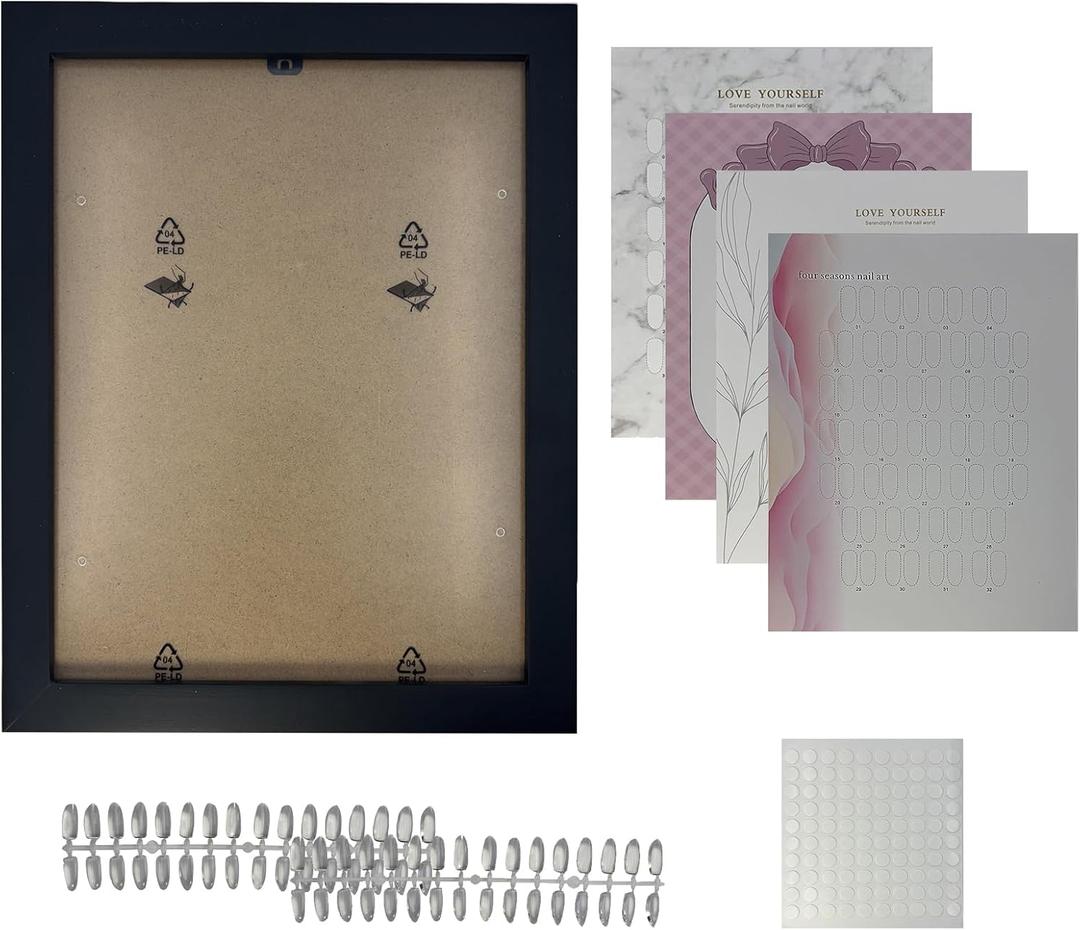 Nail Polish Display Kit - 16/24/32/36 Colors with Blank Sticks & Coded Cards | Tabletop Stand & Wall-Mountable Hanging | Includes Adhesive Dots for Gel/Regular Polish Swatches (Black, 10-INCH)