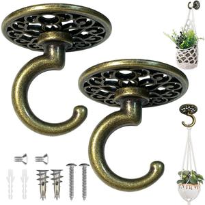Heavy Duty Ceiling & Wall Hook for Hanging Plants  Holds Up to 50 lbs   Includes All Mounting Hardware for Drywall, Wood, Cement (2, Antique Brass)