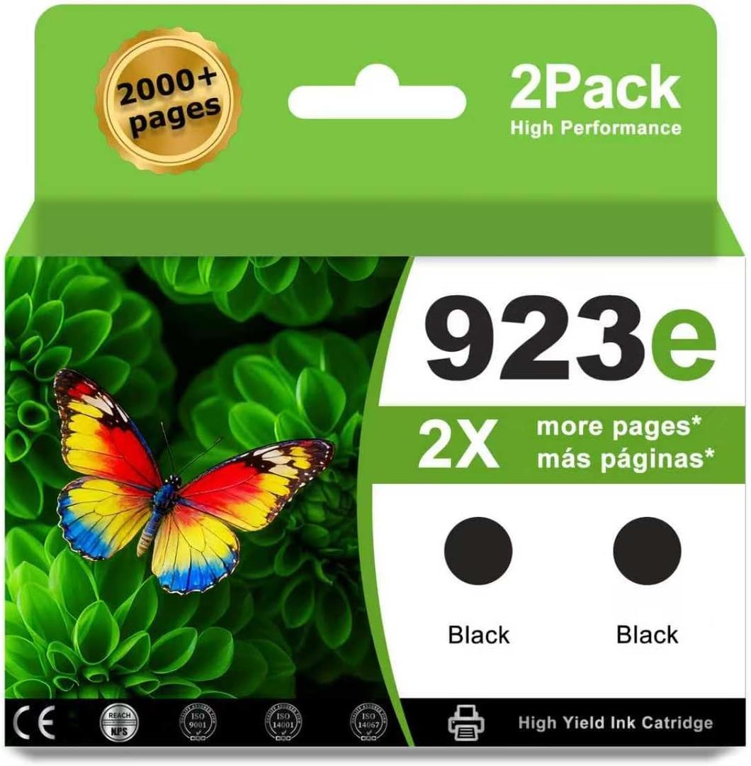 923XL 923e Black Ink Cartridges Compatible for HP 923 Black Ink combo pack work with HP 8125e printer 8130e OfficeJet Pro 8132e 8134e 8120e 8135e 8139e 8122e 8124e 8138e Printer ink(2 Pack)