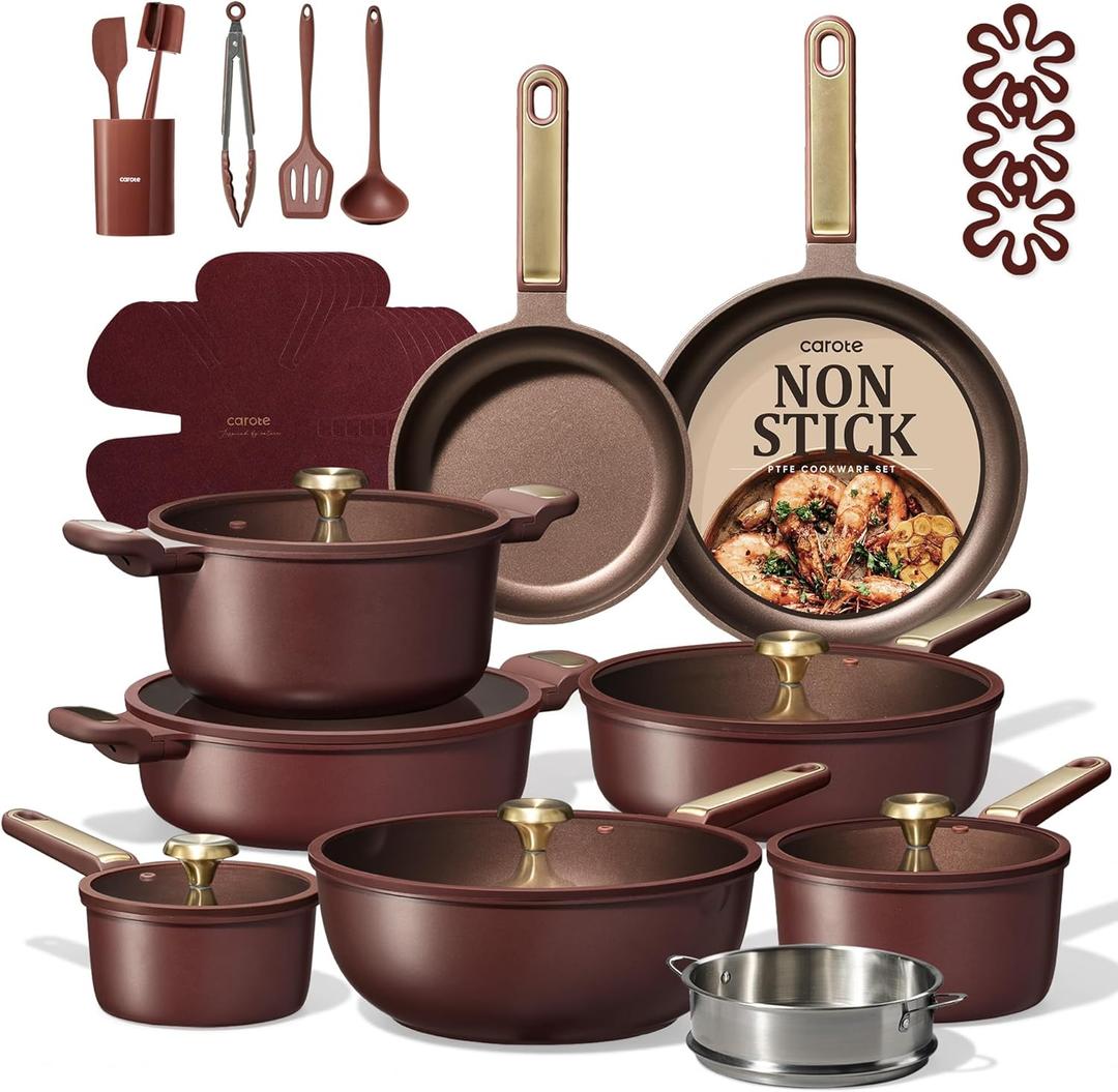 CAROTE 31pcs Nonstick Cookware Sets, Pots and Pans Set with Wok, 31 Piece