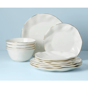 Lenox Dinnerware Set, Blue Bay 12-Piece Set, Service For 4, White Porcelain, Plates And Bowls Sets, Dishwasher And Microwave Safe, Home & Kitchen, Dish Plate, Dishes (White, 12 Piece)