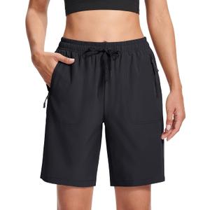 MAGCOMSEN Women's Hiking Shorts Lightweight Quick Dry 8" Golf Shorts Water Resistant with 3 Zipper Pockets (Medium, Black)
