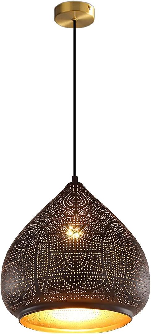 Black Vintage Pendant Light Fixture Farmhouse Pendant Lights Metal Iron Hanging Light Kitchen Island Retro Ceiling Pendant lamp Loft Hollow Design Adjustable Cord Pnedant Lighting