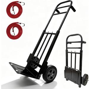 Heavy Duty Folding Hand Truck Dolly with Bungee Cords, 800 LB Dolly Cart | 8" Solid Rubber Wheels, 2*Bungee Cords, Compact Foldable Alloy Steel Design for Warehouses, Homes, Offices, andSmall Business