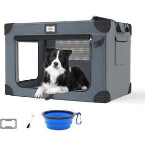 36 Inch Soft Dog Crates, Portable Travel Crate for Large Dogs, 3-Door Foldable Soft Kennel with Mesh Windows for Indoor & Outdoor Travel, with Blanket and a Foldable Bowl