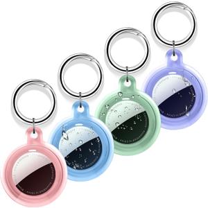 4 Pack Case for Apple AirTag (Gen1&2) Holder with Keychain, Waterproof & Anti-Scratch Protect Cover Compatible with Airtags, GPS Finder Accessories Air Tagholder for Keys, Bags, Pet (A-Blue/Green/Purple/Pink)