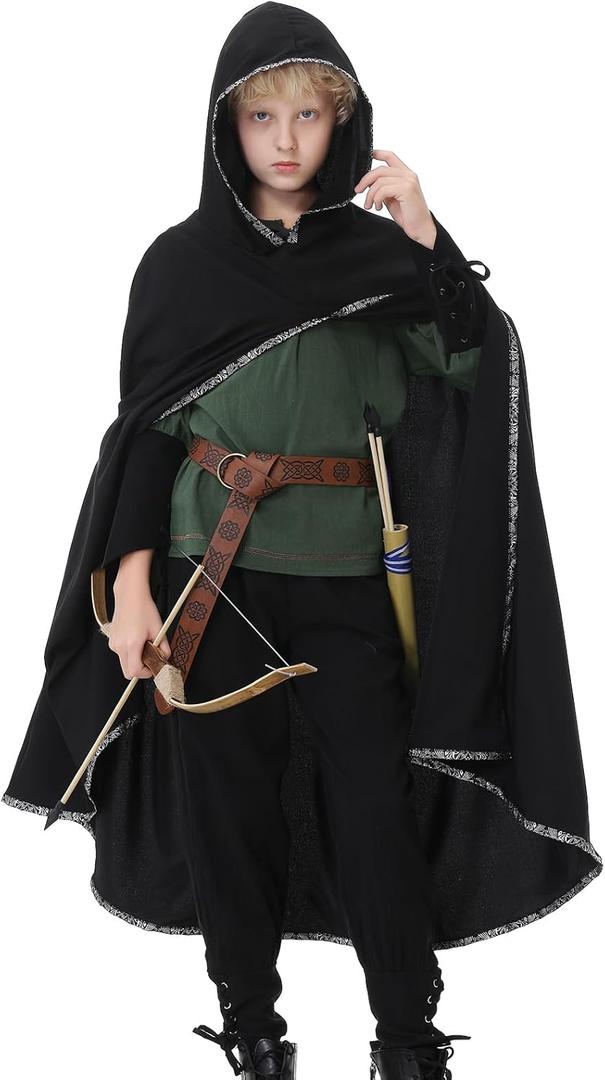 Ezuwail Boys Renaissance Costumes Outfit Kids Medieval Viking Costume Sets for Halloween, Ren Fair (110, Green)