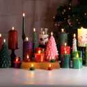 Eywamage Green Christmas Tree Flameless Candles with Remote, Real Wax Flickering LED Pillar Candles Set of 2