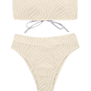 UTSJKR Savings Women's Bandeau Bikini Sets Two Piece Swimsuit Strapless High Cut Bandeau Bikini Lace Up Bathing Suit Ribbed Bikini Set Beige, S