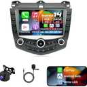 Slakerbe Android 14 Double Din Car Radio Compatible with Honda Accord 2003 2004 2005 2006 2007, 4G+64G 9" Touch Screen Car Stereo with Wireless Carplay Android Auto GPS WiFi Mic Backup Camera