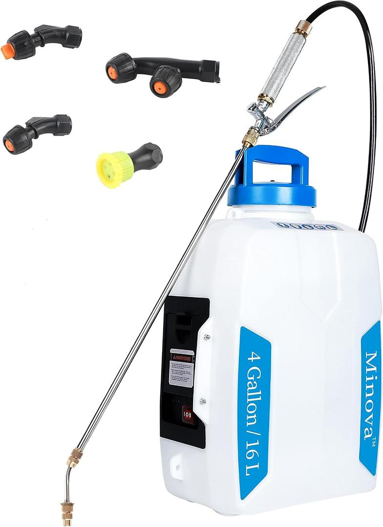 4 Gallon Garden Sprayer 18 V 2.0 Ah Battery Powered Backpack Sprayer for Spraying, Cleaning, Fertilizing 40-70 PSI Pump with Brass Handle & Multiple Nozzles & Battery Charger (16L White)