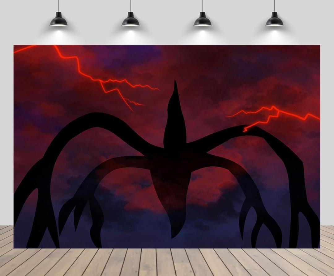 7x5ft Horror Monster Backdrop Creepy Monster Mind Flyer Dark Night Red Sky Thunder Upside Down Background Horrible Halloween Themed Party Decoration Kids Portrait Photo Studio Booth Props