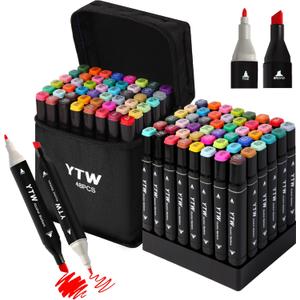 YTW Alcohol Markers, 48 Colors Dual Tip Art markers, Drawing Markers, Coloring Marker for Adults Coloring Drawing, Chisel & Fine