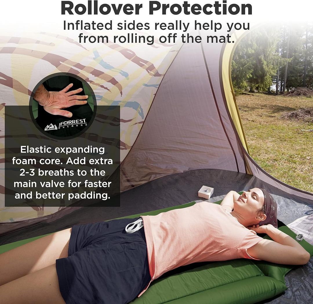 IFORREST Camping Sleeping Pad with Armrest & Pillow - Self-Inflating Air Mattress - Rollover Protection - Ultra-Comfortable Mat - Lightweight for Tent, Cot, Backpacking