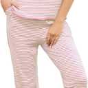 Fysumeoa Womens Cotton Pajama Sets Striped Lounge Sets Ladies Short Sleeve Pants Pjs Comfy Soft Loungewear Sleepwear with Pockets Pink Large