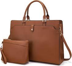 YZAOLL 15.6 Inch Laptop Bag for Women,Lightweight Vegan Leather Work Tote with Clutch Purse,Waterresistant Business Briefcase  Large Capacity Office Bag for Travel,College Essentials(Gift),Brown