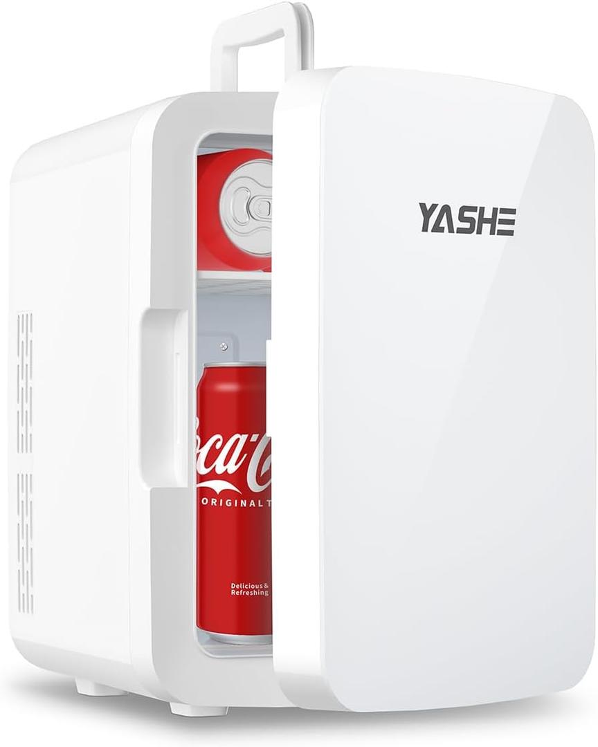 YASHE Mini Fridge, 10 Liter/12 Cans Skincare Fridge for Bedroom, 110V AC/ 12V DC Thermoelectric Cooler and Warmer Small Refrigerators for Drink, Office, Car, White
