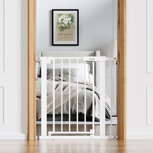 Babelio 26-31 in Narrow Baby Gate for Stairs with Wide Door, PressGuard II | Pressure/Wall Mount, Dual Lock with Indicator, Auto Close, Heavy Duty, Easy Install for Doorways, Kitchens, Hallway, White