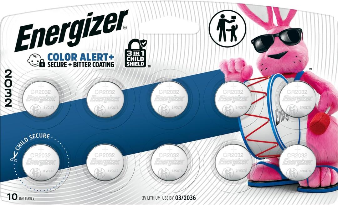 Energizer 2032 Batteries (10 Pack), 3V Lithium Coin Batteries with 3-in-1 Child Shield Energizer 2032 Batteries (10 Pack), 3V Lithium Coin Batteries with 3-in-1 Child Shield