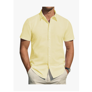 J.VER Men's Short Sleeve Dress Shirts Stretch Stain Shield Casual Button Down Shirts Solid Formal Shirt, Size 3XL